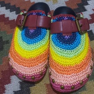 Worn once! Kurt Geiger woven rainbow mules!